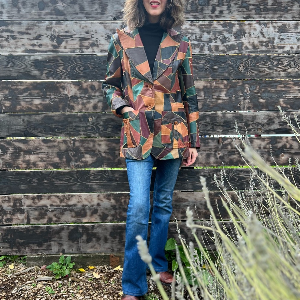 70s Leather Patchwork Vintage Jacket - image 4